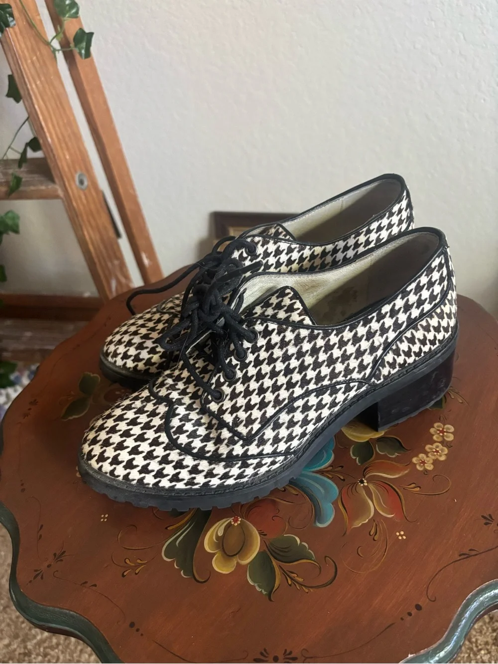 Michael Kors Black & White Houndstooth Lace-Up Boots
